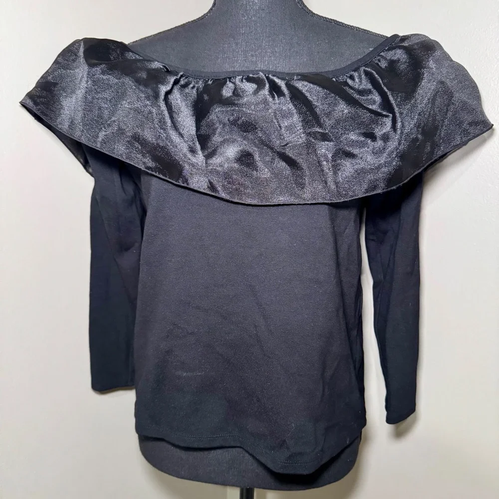 J. Crew Black Off The Shoulder Ruffle Long Sleeve Top Size M